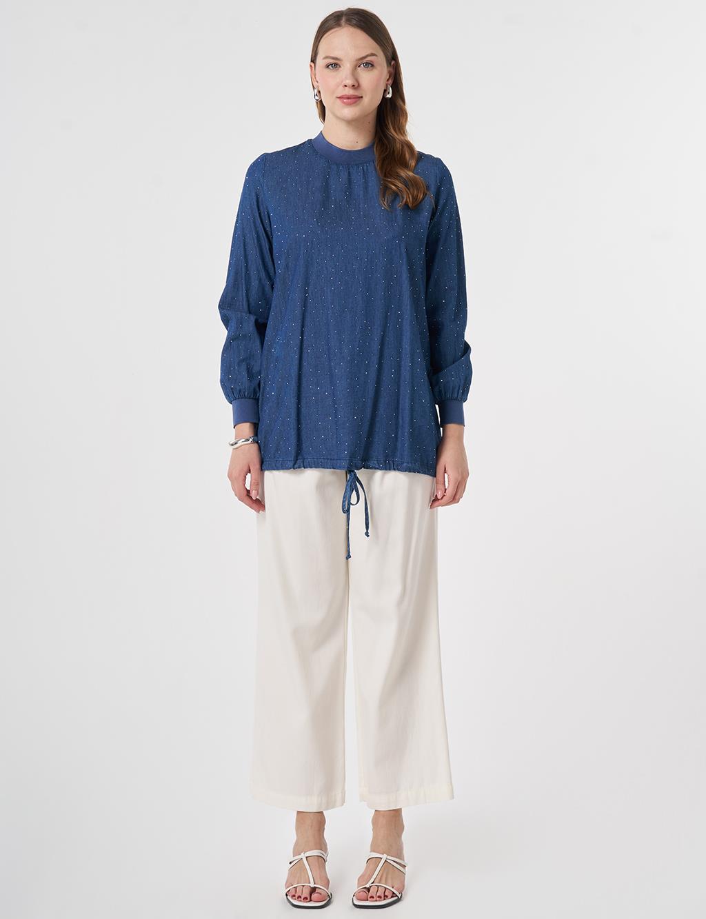 College Collar Denim Blouse Indigo
