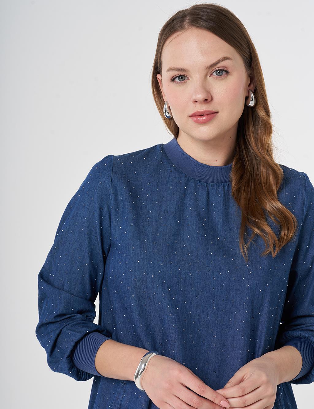 College Collar Denim Blouse Indigo