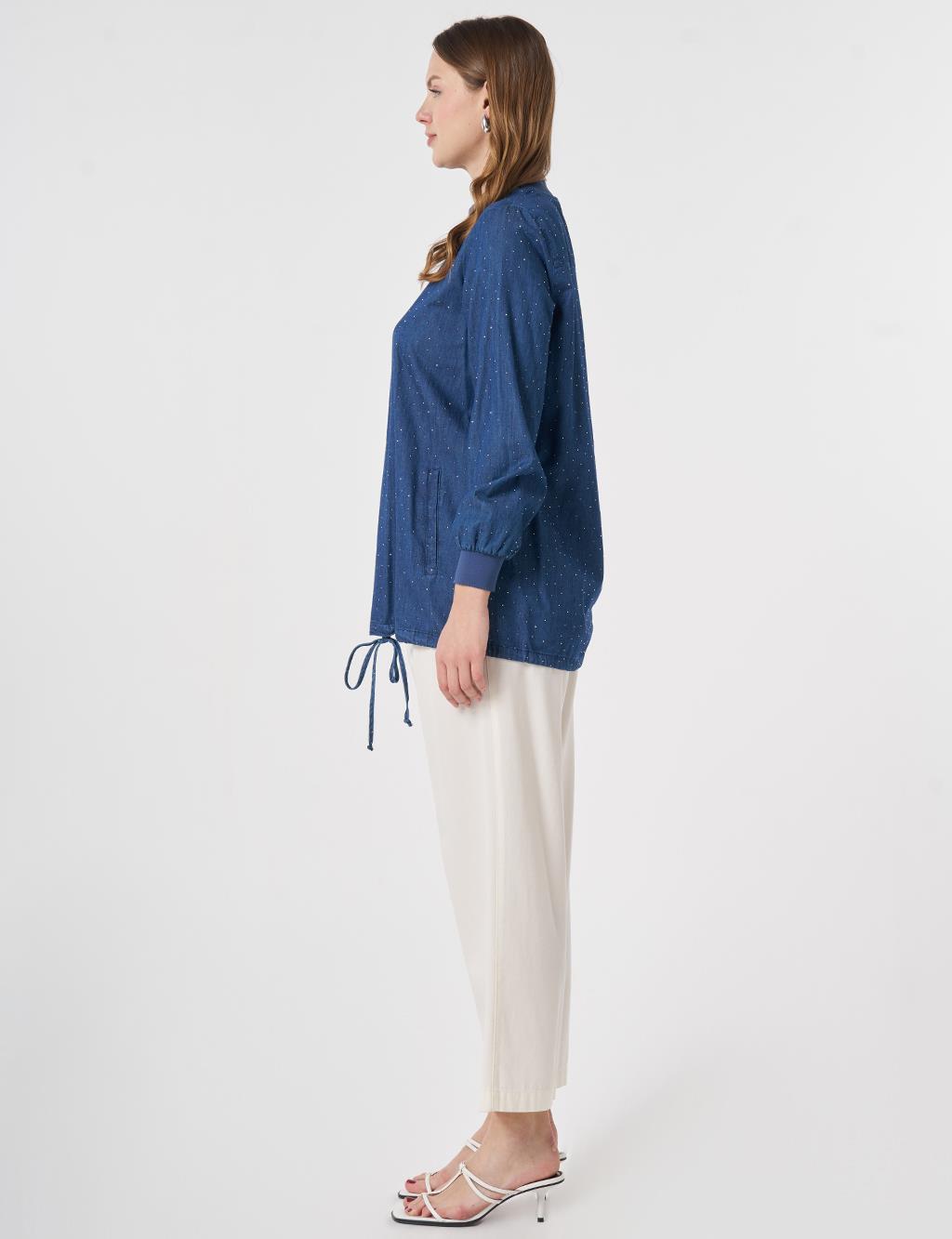 College Collar Denim Blouse Indigo