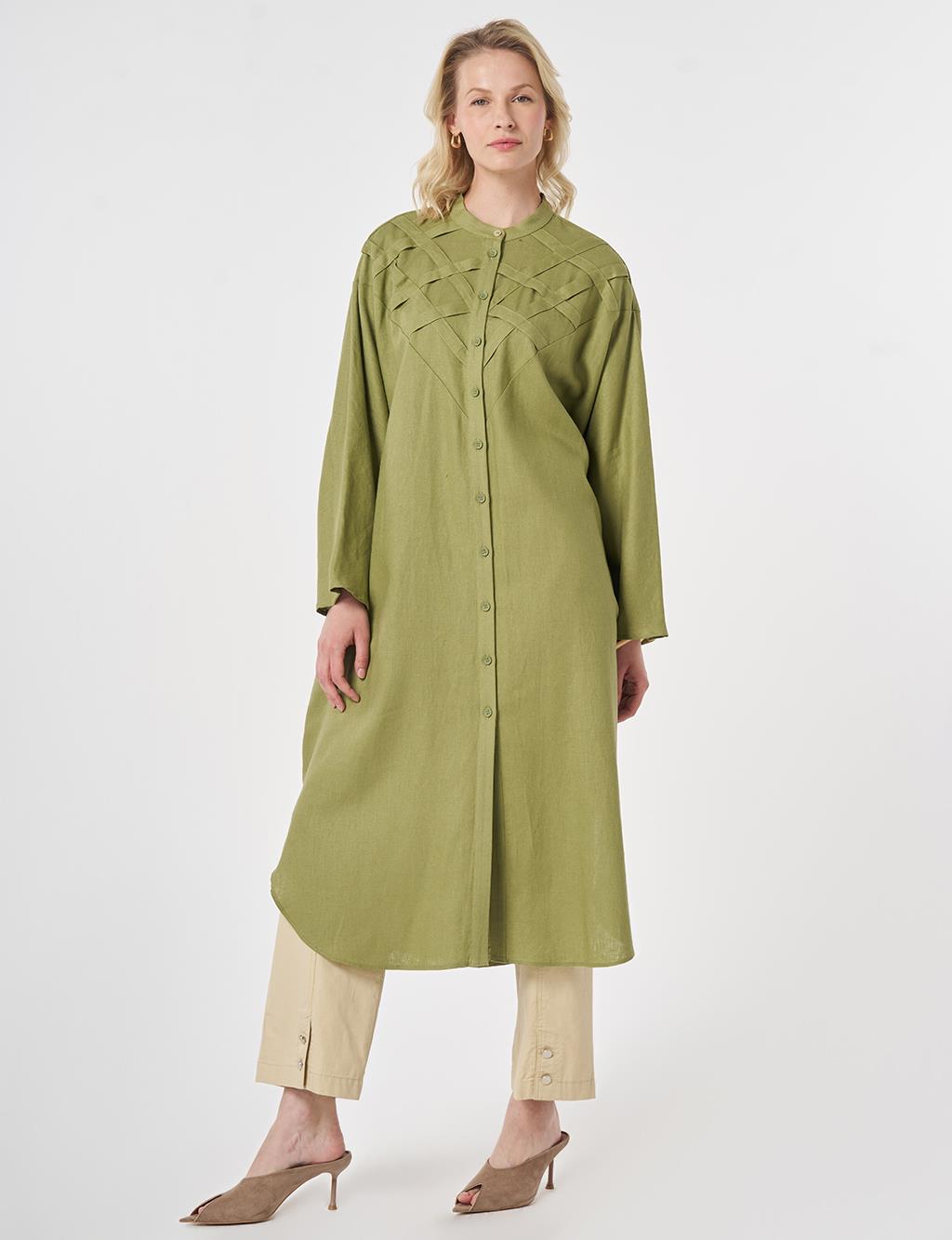Lattice Knit Linen Lyocell Tunic Matcha Green
