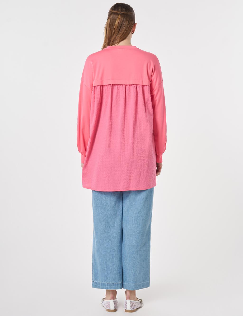 Stone-Embellished Rayon Tunic Fuchsia