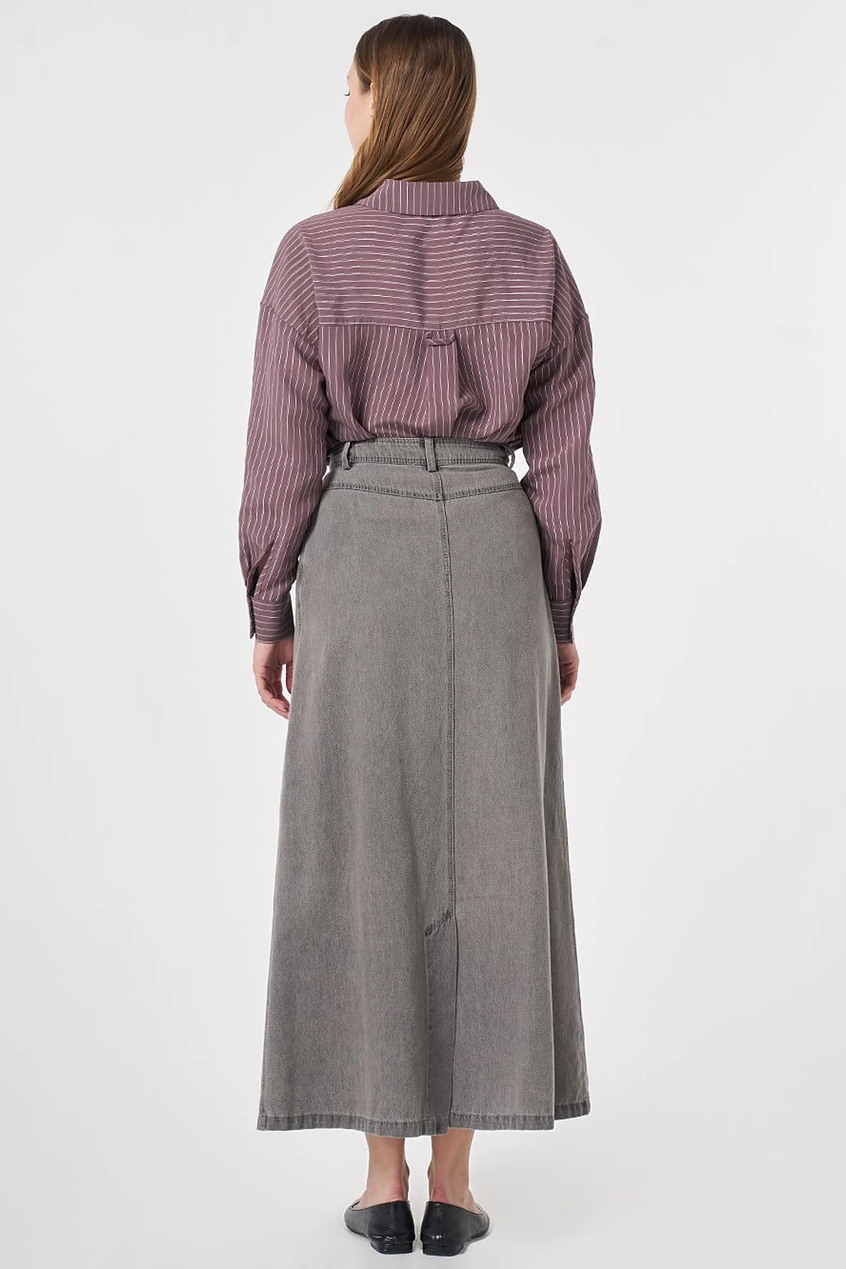 Flower Appliqué Denim Skirt Anthracite