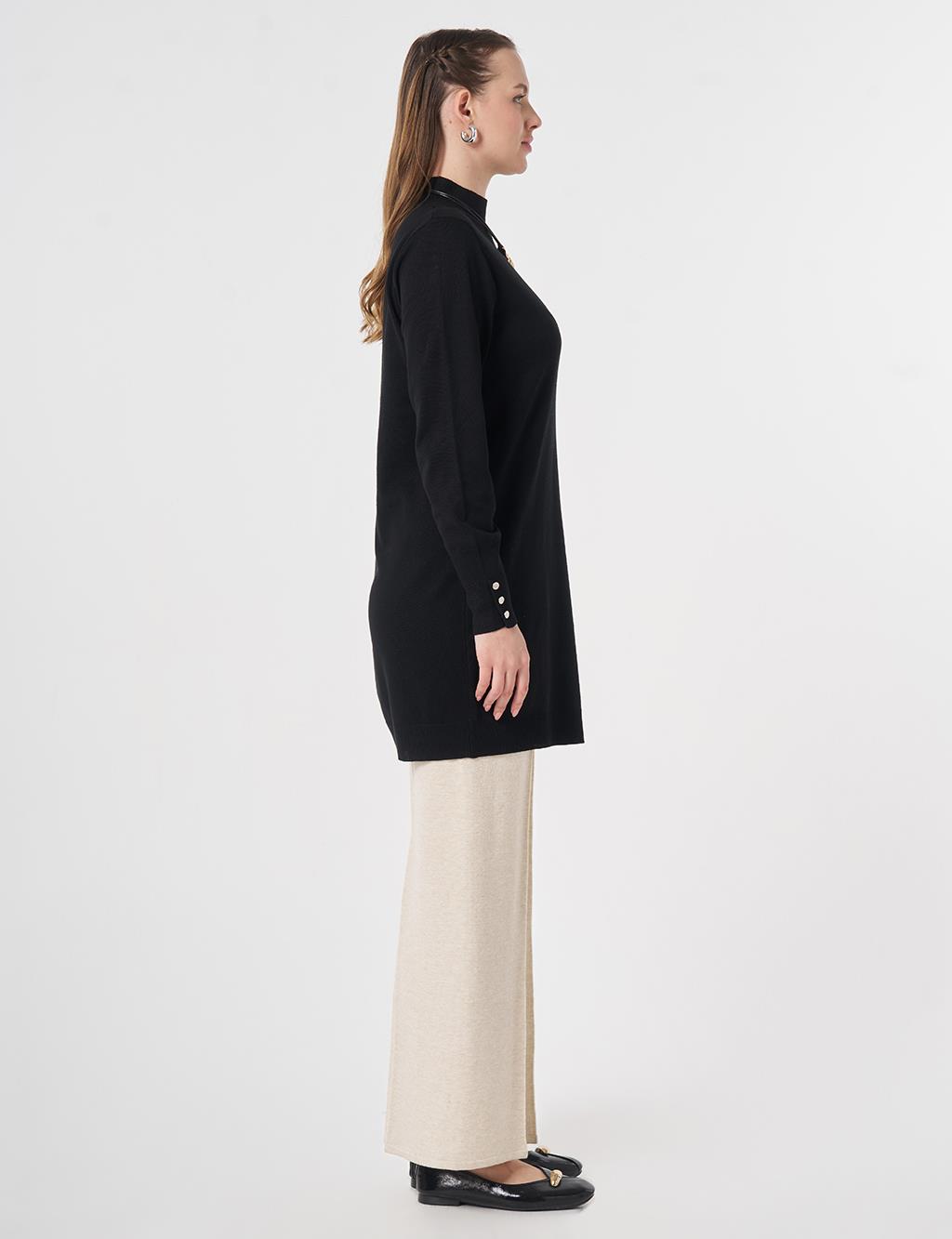 Turtleneck Basic Viscose Knit Tunic Black
