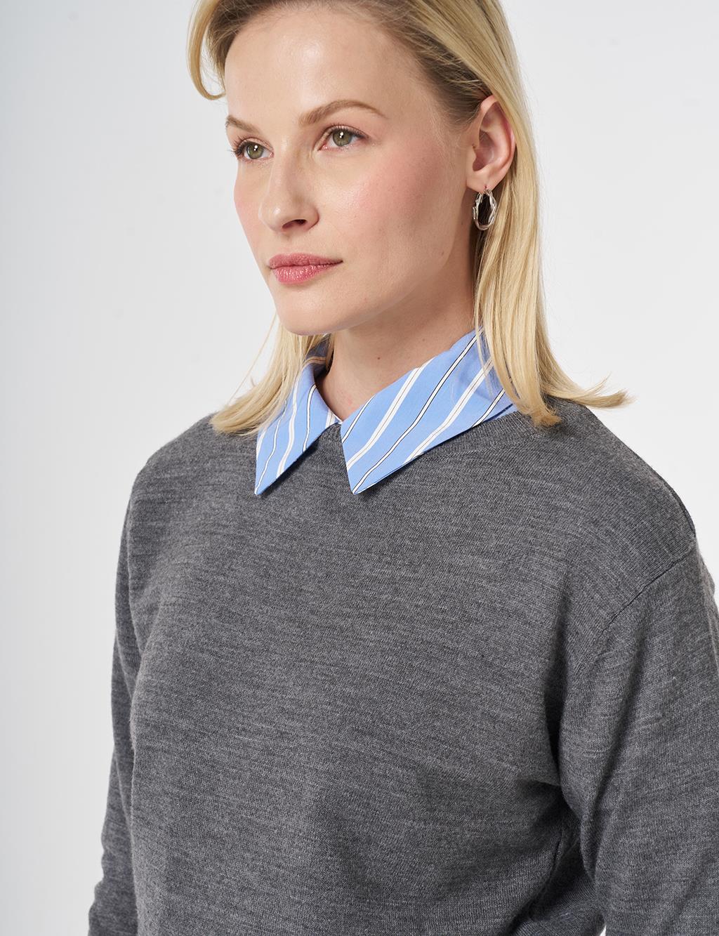 Round Neck Collar Knitwear Sweater Anthracite