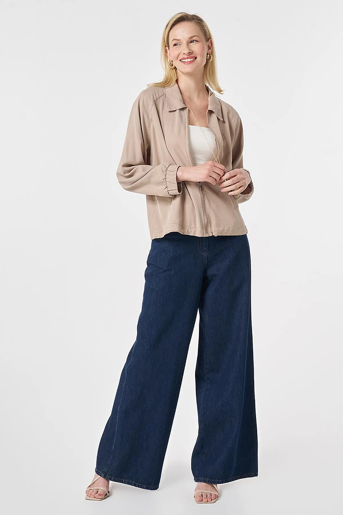 100% Lyocell Polo Collar Jacket Nude