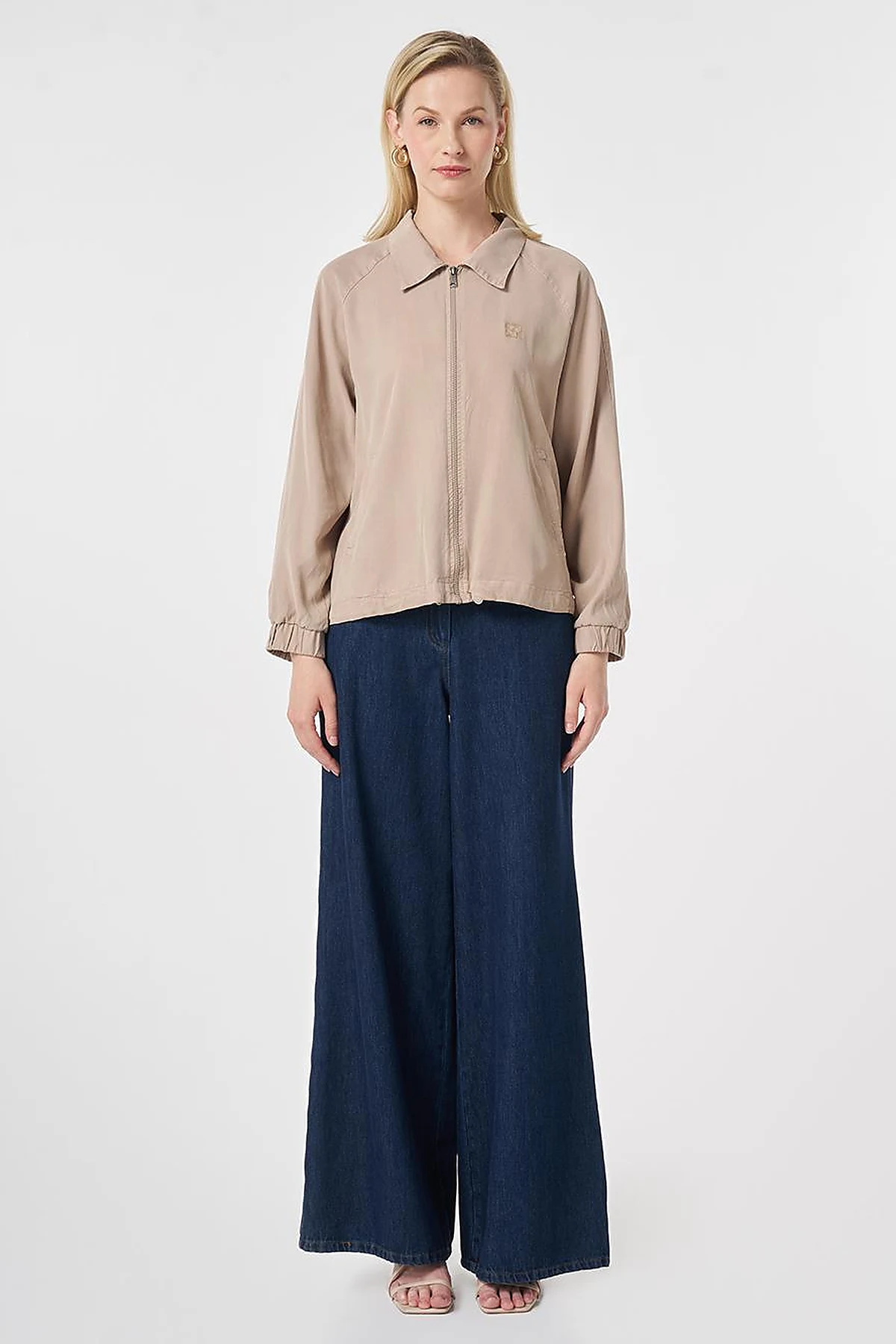 100% Lyocell Polo Collar Jacket Nude