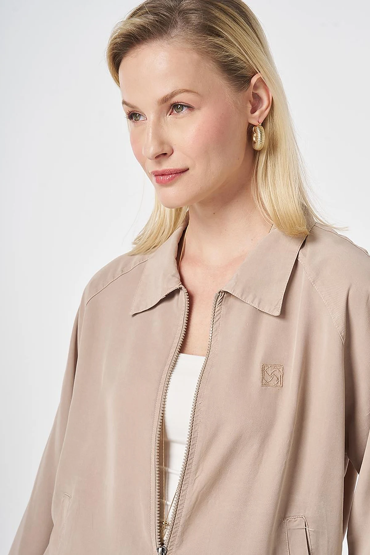 100% Lyocell Polo Collar Jacket Nude