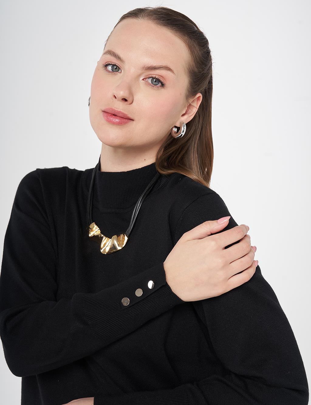 Turtleneck Basic Viscose Knit Tunic Black