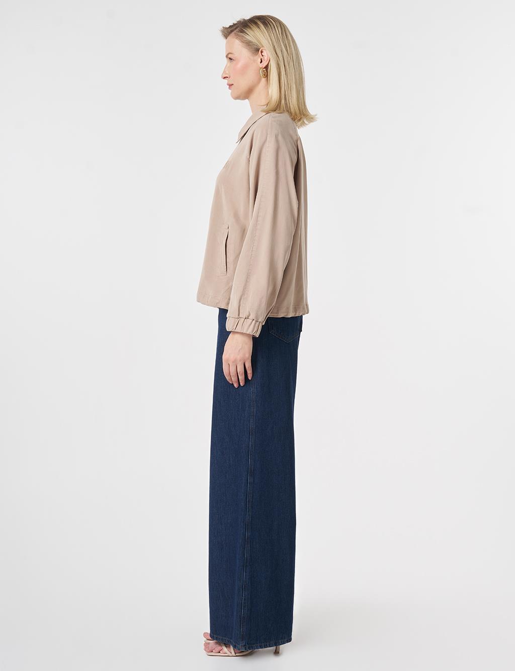 %100 Lyocell Polo Yaka Ceket Nude
