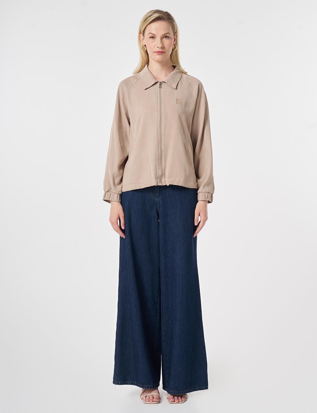 %100 Lyocell Polo Yaka Ceket Nude