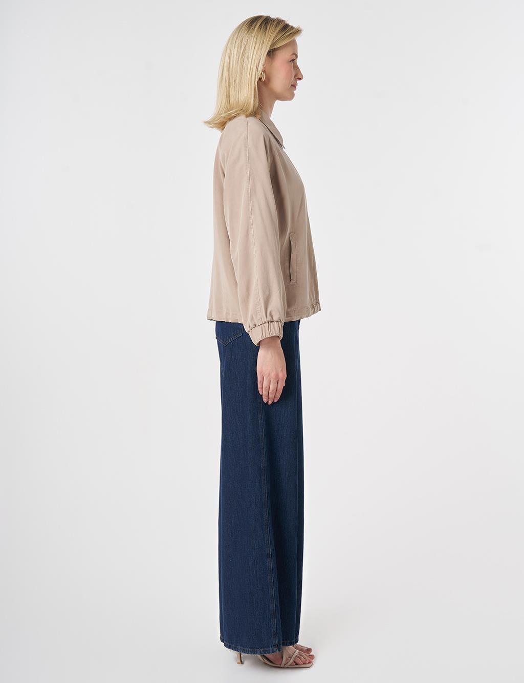 %100 Lyocell Polo Yaka Ceket Nude