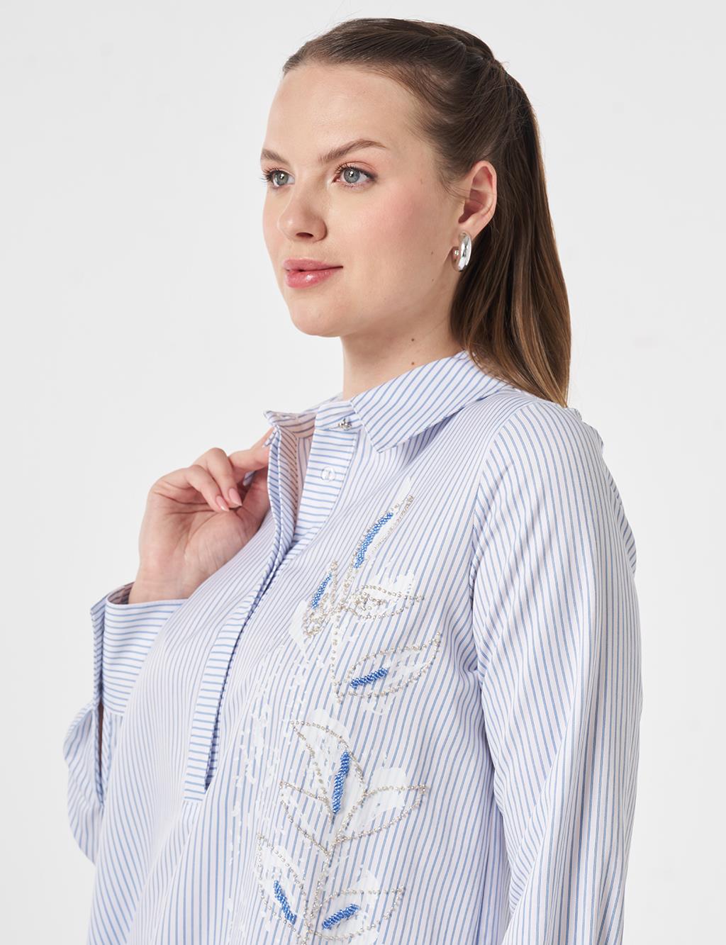 Beaded Embroidered Cotton Long Tunic Optical White