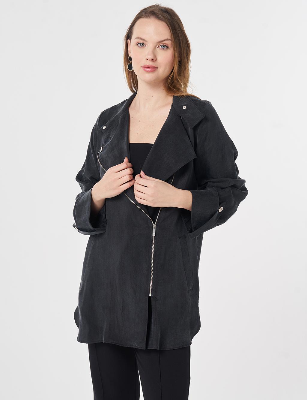 100% Lyocell High Neck Jacket Black