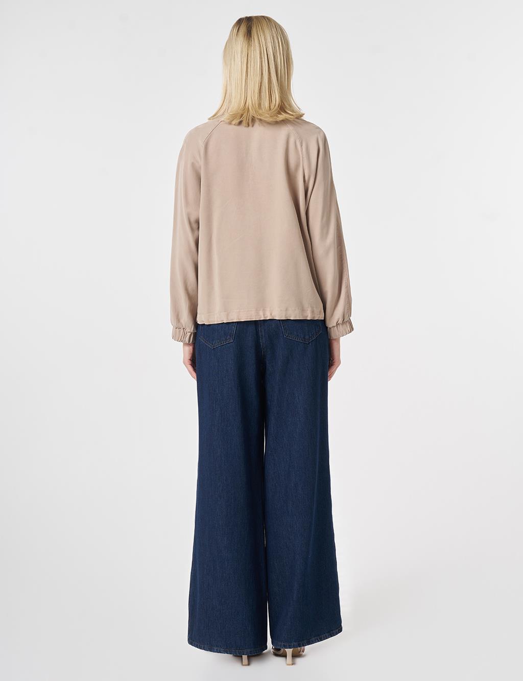 %100 Lyocell Polo Yaka Ceket Nude