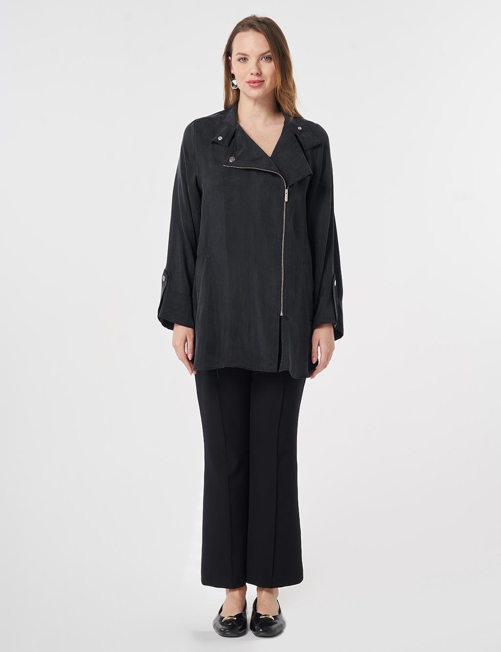 100% Lyocell High Neck Jacket Black