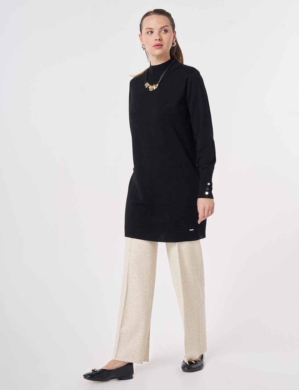 Turtleneck Basic Viscose Knit Tunic Black