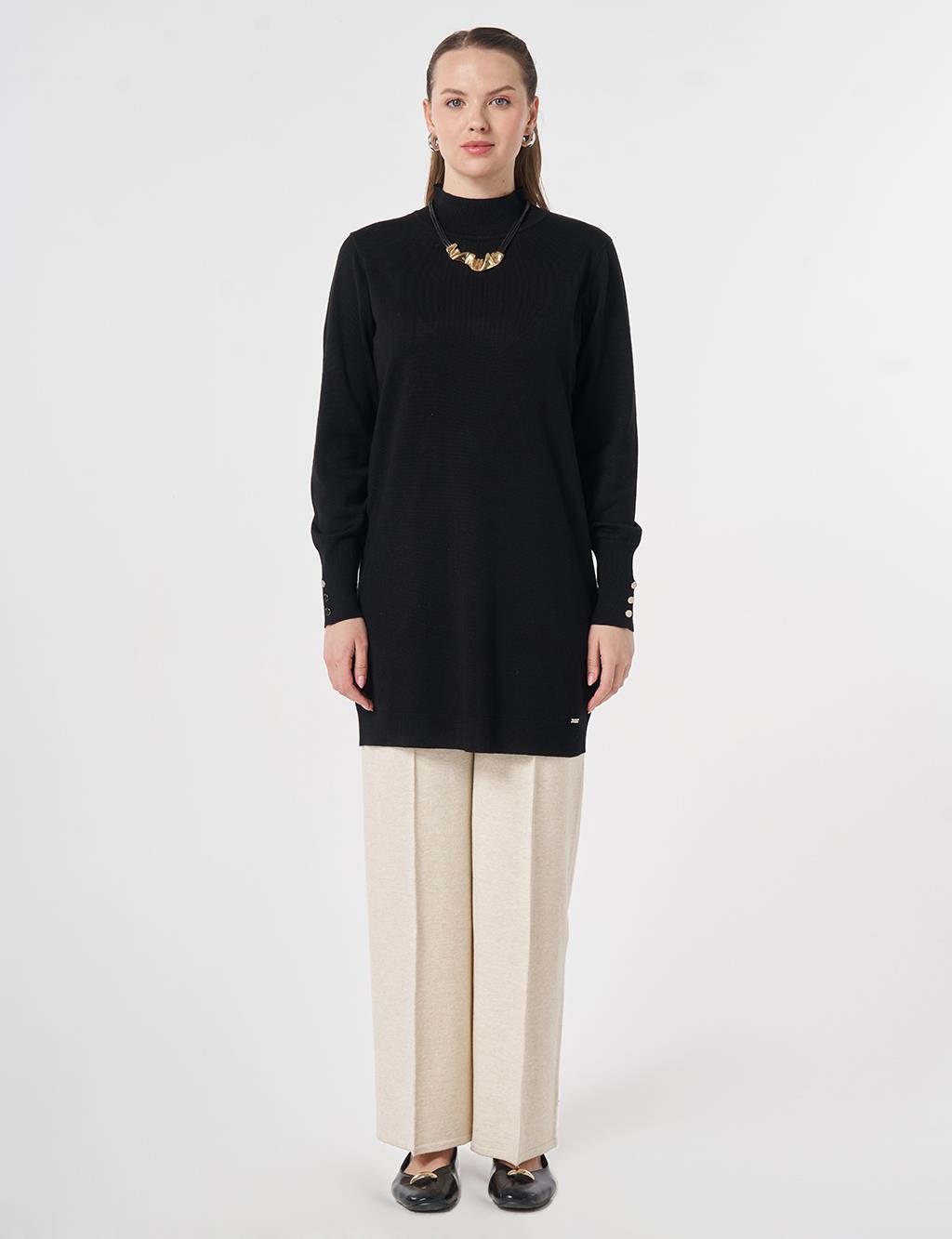 Turtleneck Basic Viscose Knit Tunic Black