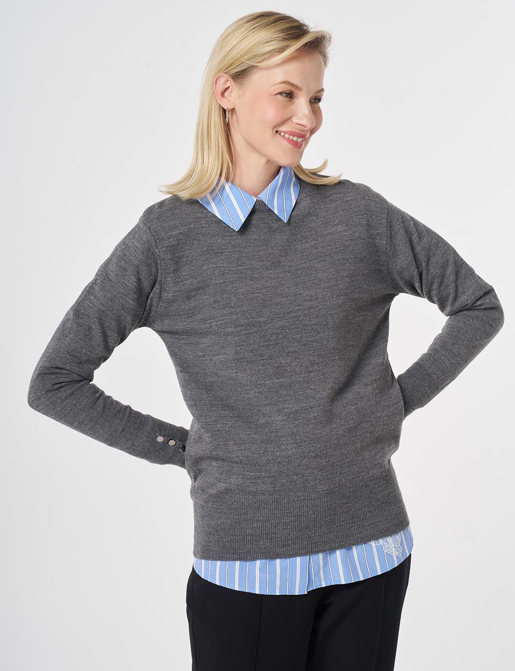 Round Neck Collar Knitwear Sweater Anthracite