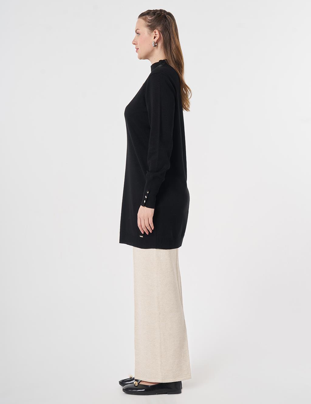 Turtleneck Basic Viscose Knit Tunic Black