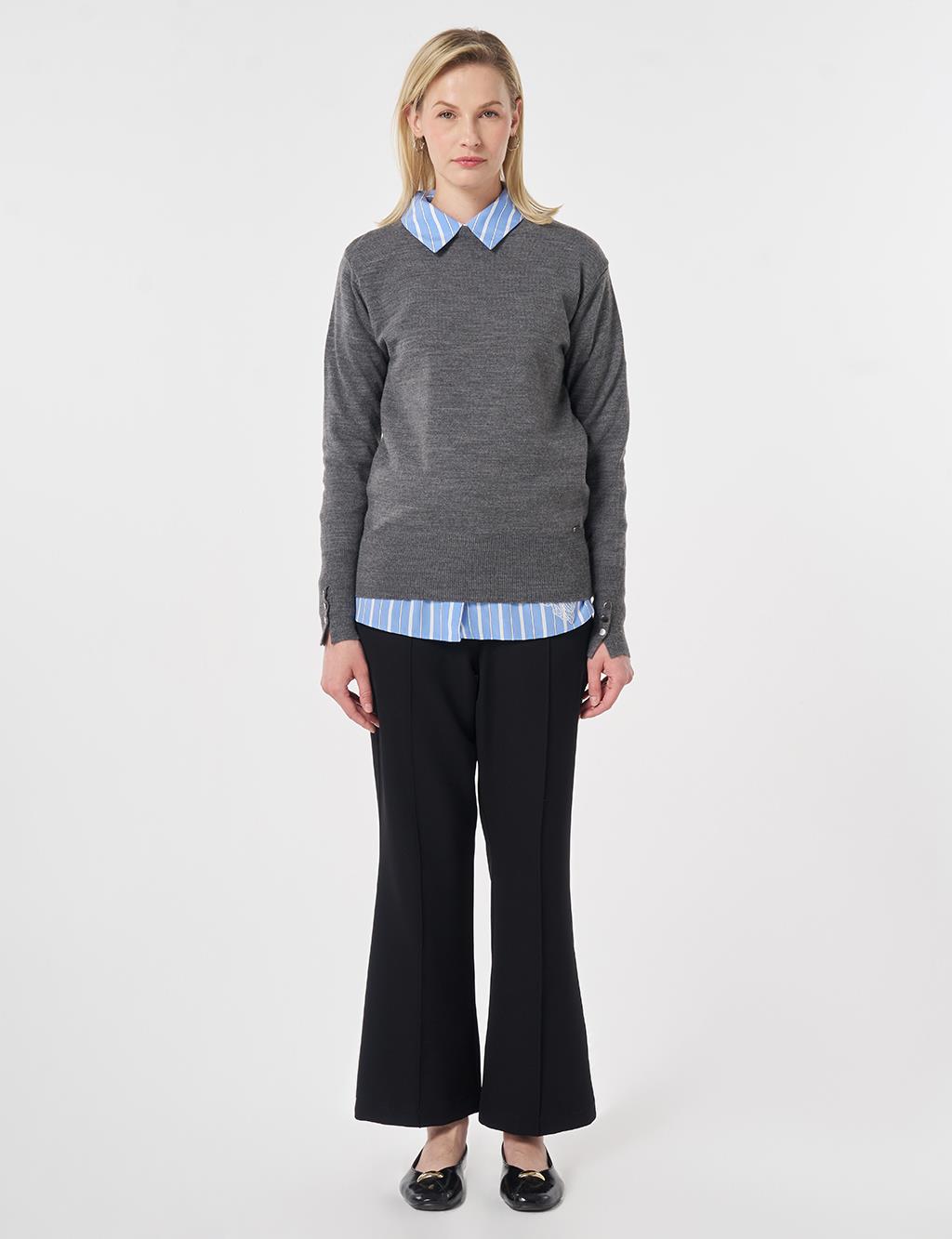 Round Neck Collar Knitwear Sweater Anthracite