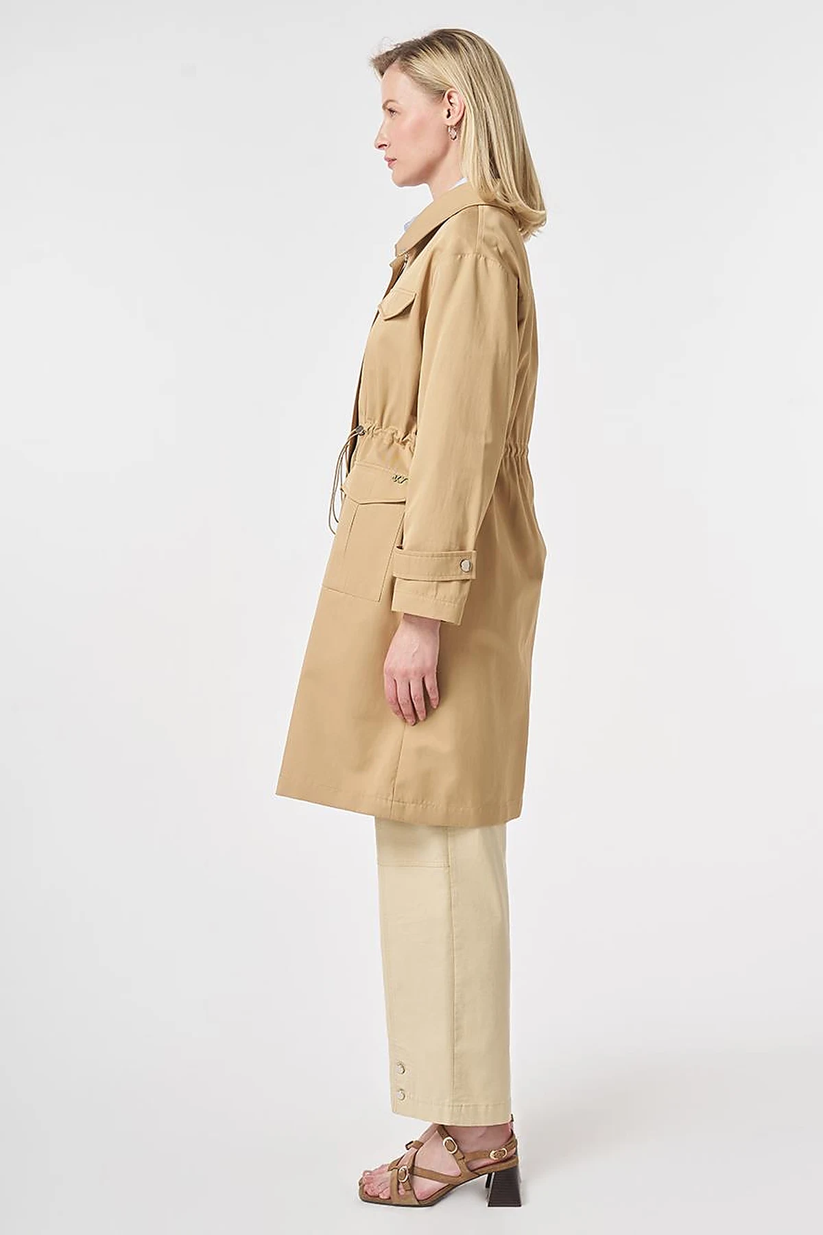 Stand Collar Flap-Pocket Detail Coat Beige