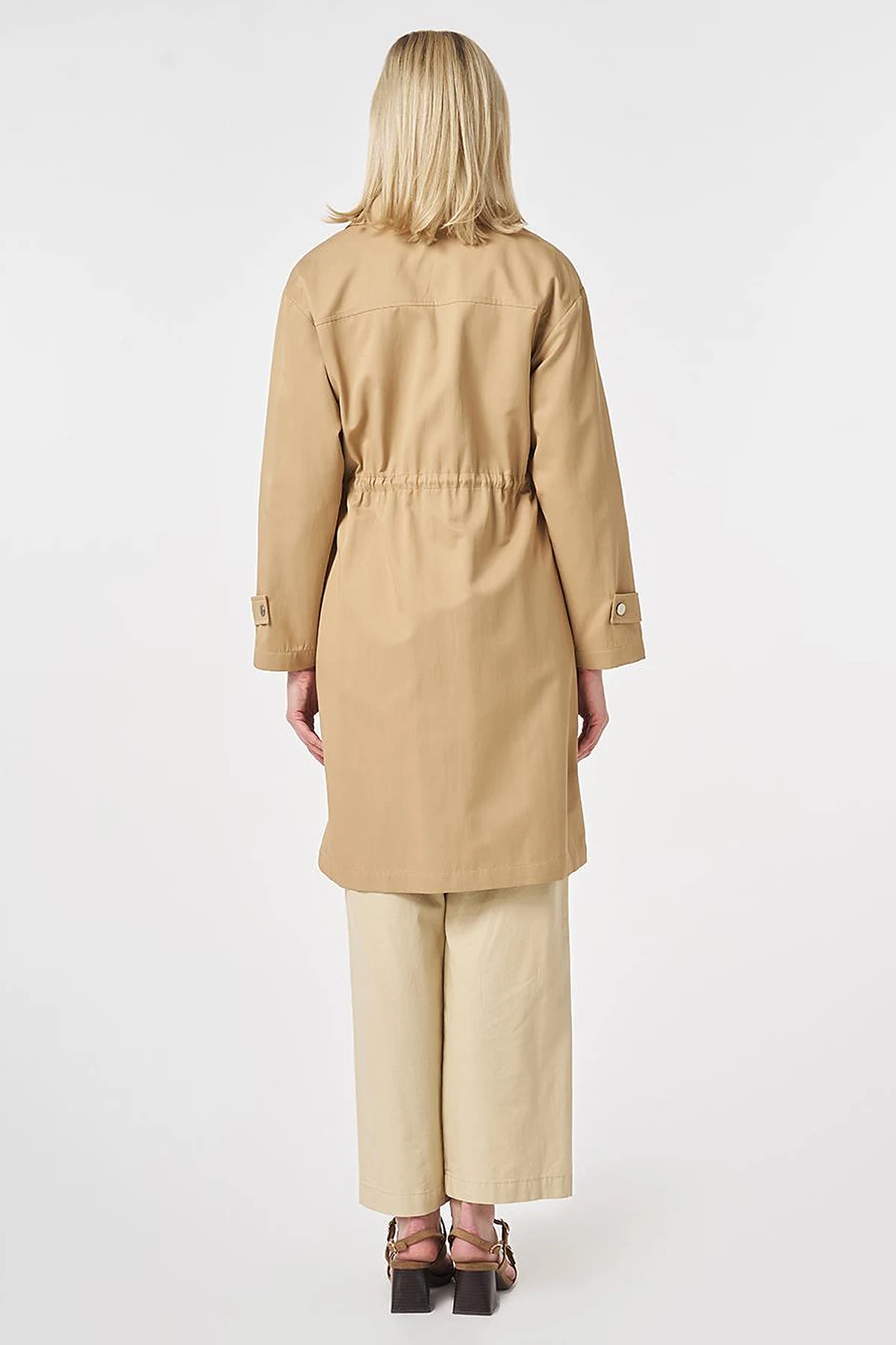 Stand Collar Flap-Pocket Detail Coat Beige