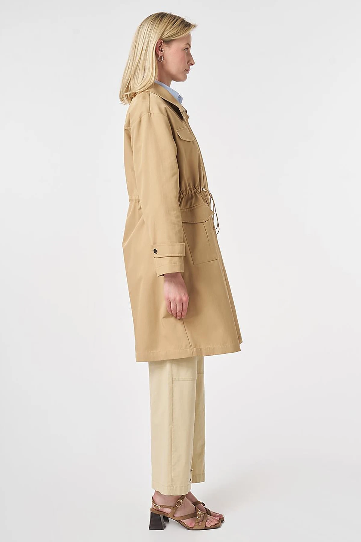 Stand Collar Flap-Pocket Detail Coat Beige