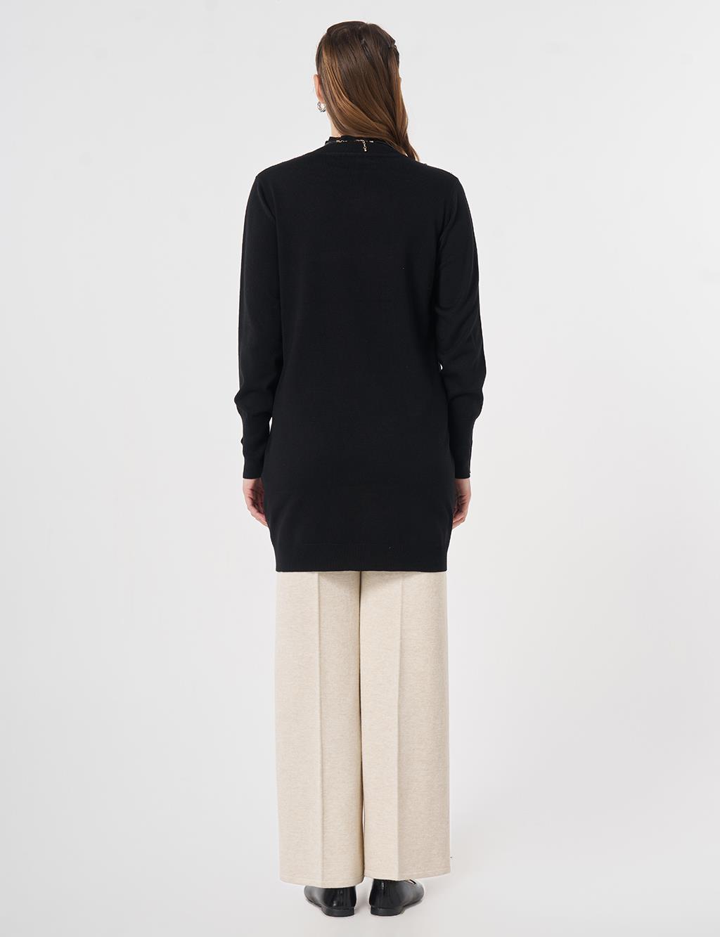 Turtleneck Basic Viscose Knit Tunic Black