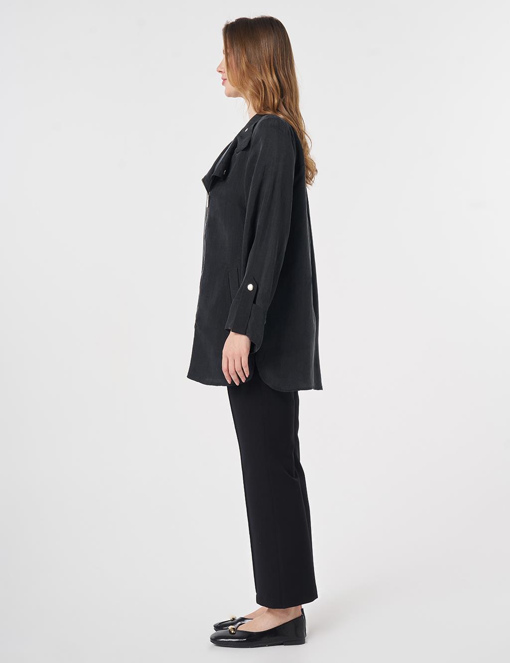100% Lyocell High Neck Jacket Black