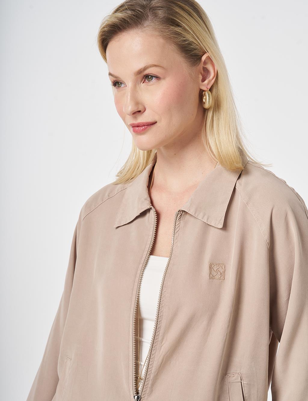 %100 Lyocell Polo Yaka Ceket Nude