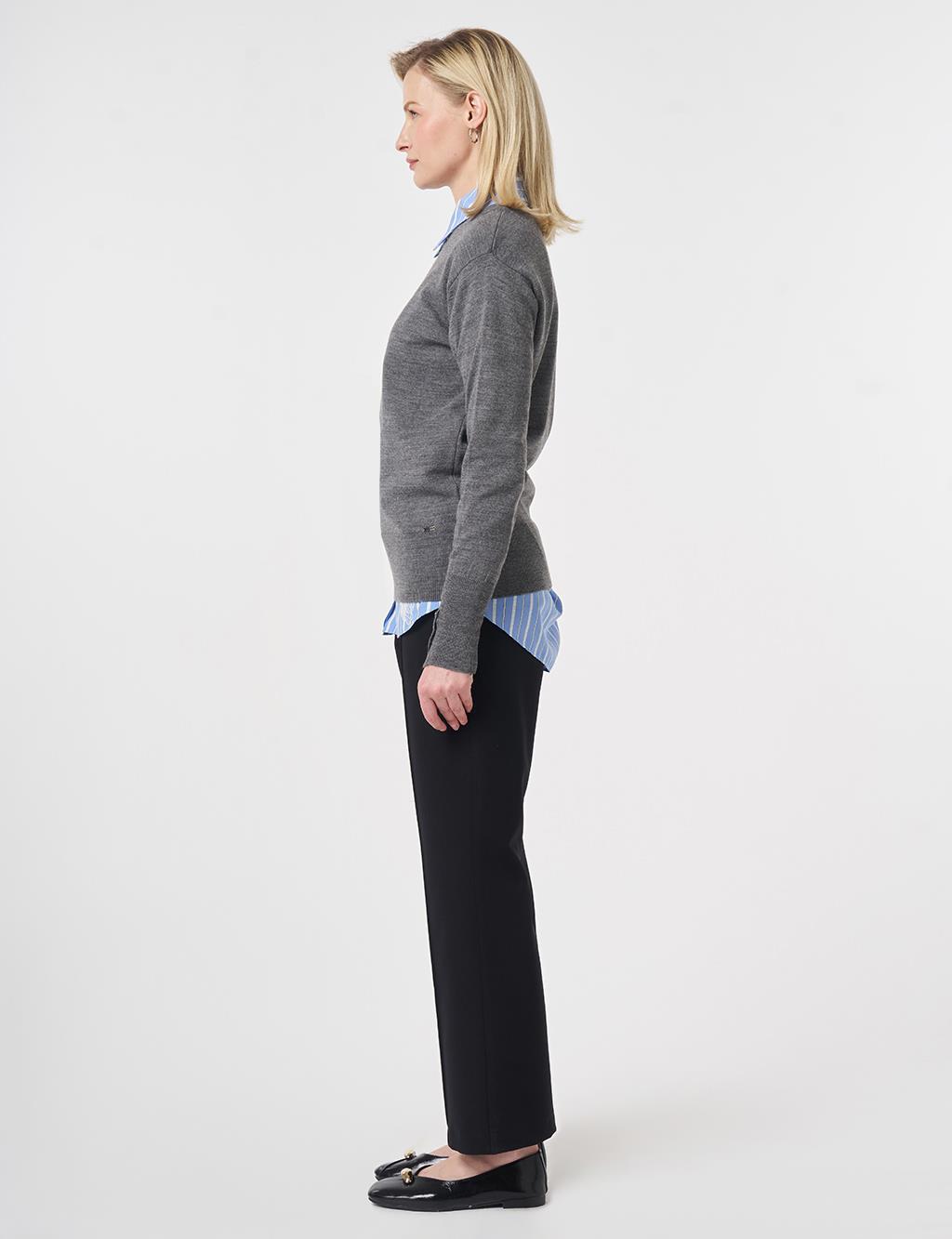 Round Neck Collar Knitwear Sweater Anthracite