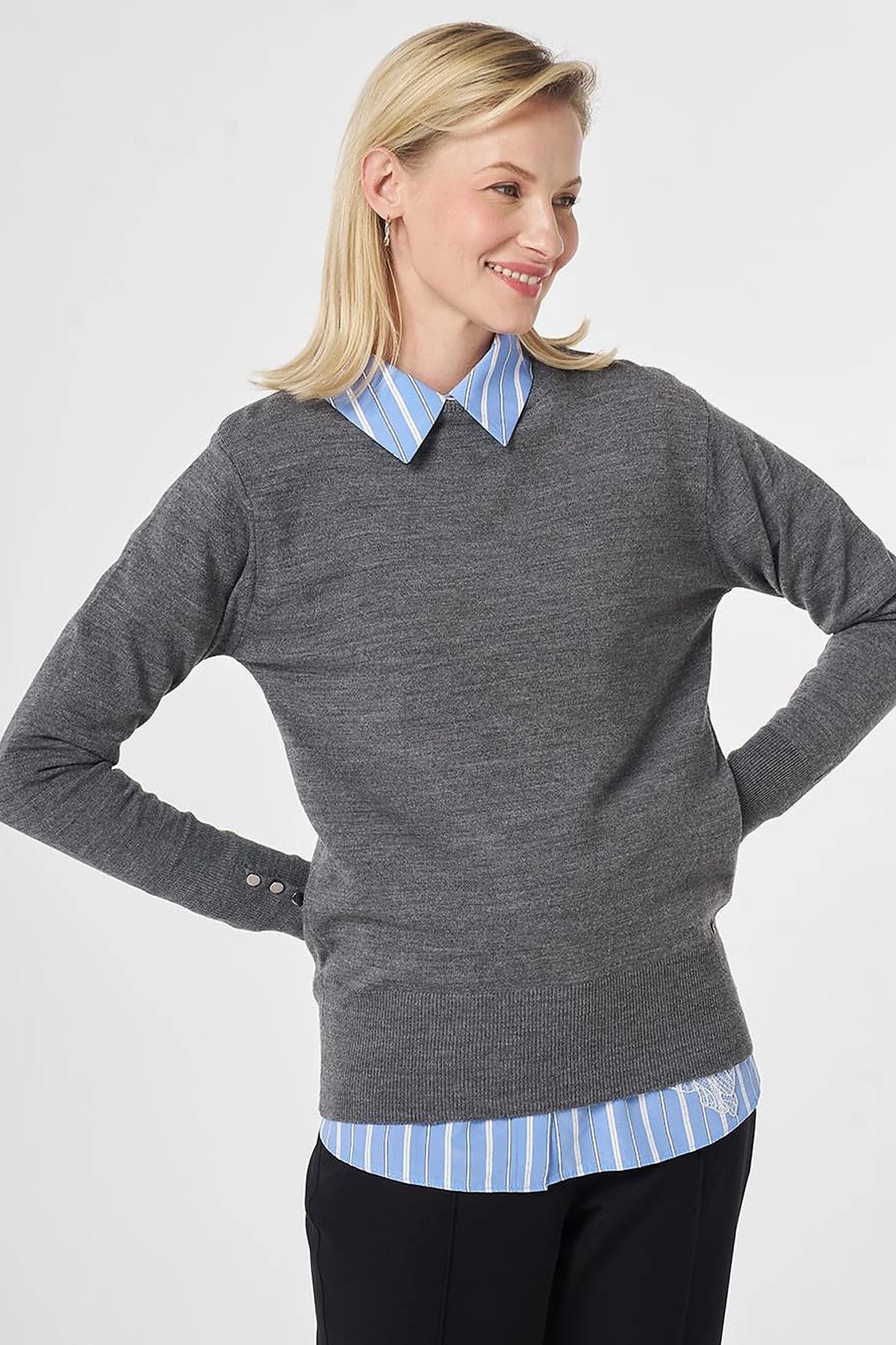 Round Neck Collar Knitwear Sweater Anthracite