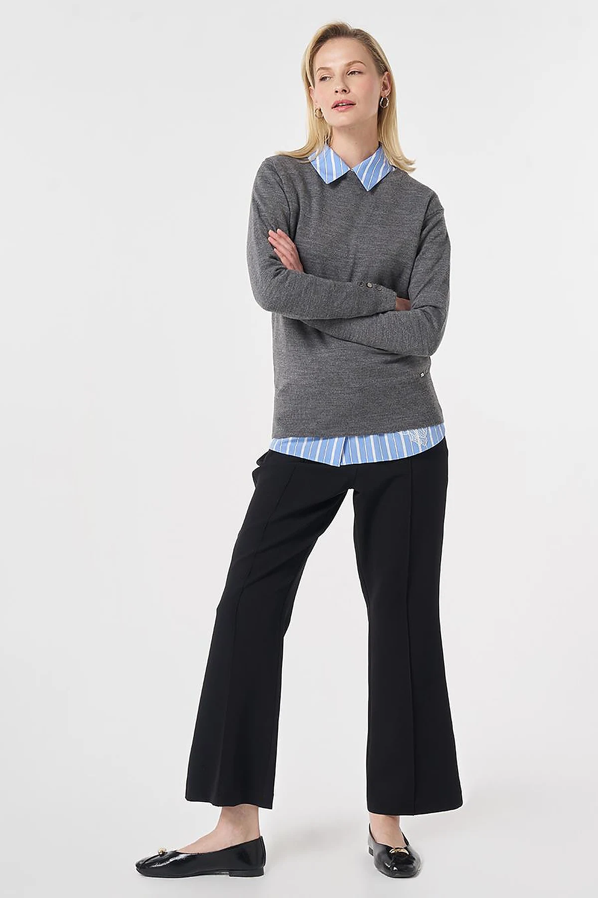 Round Neck Collar Knitwear Sweater Anthracite
