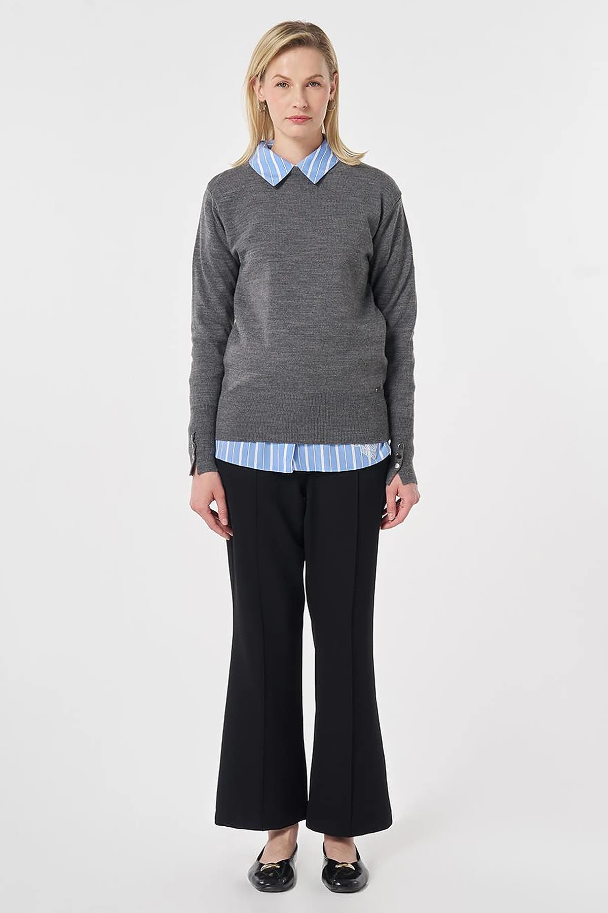 Round Neck Collar Knitwear Sweater Anthracite