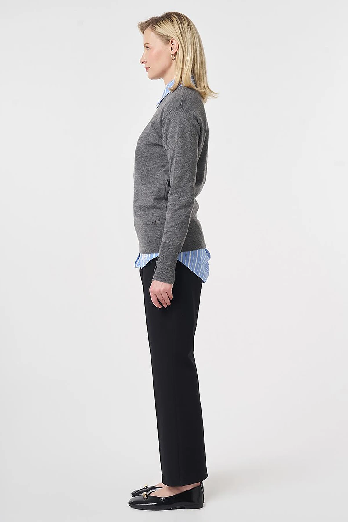 Round Neck Collar Knitwear Sweater Anthracite