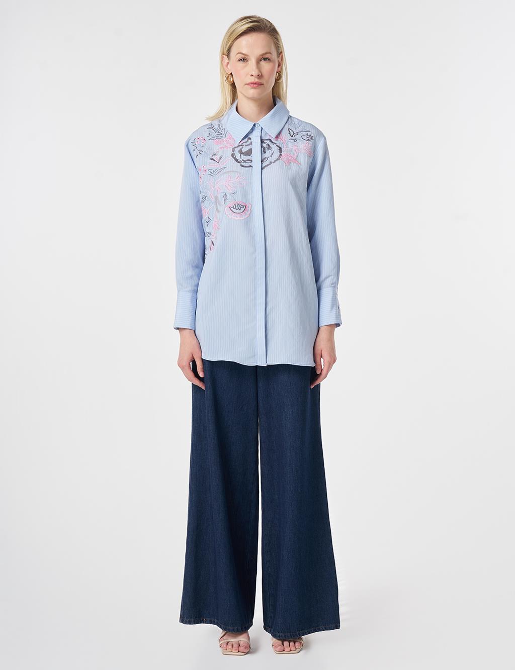 Wide Cuff Modal Tunic Light Air Force Blue