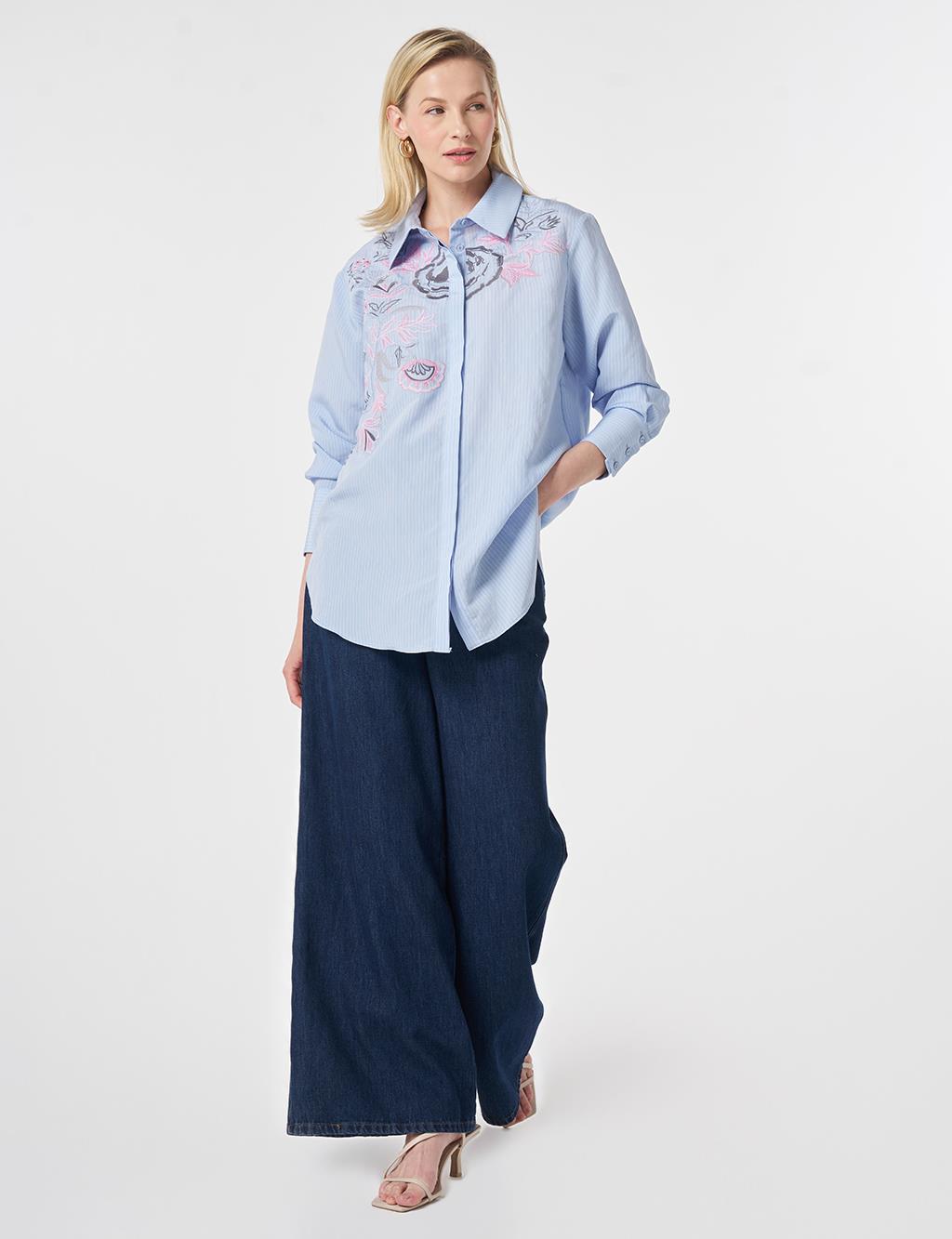 Wide Cuff Modal Tunic Light Air Force Blue