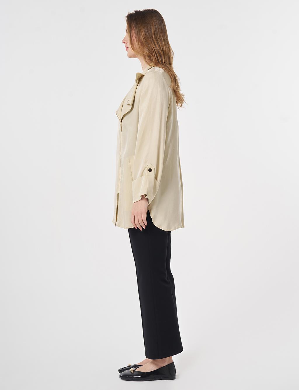 100% Lyocell High Neck Jacket Cream