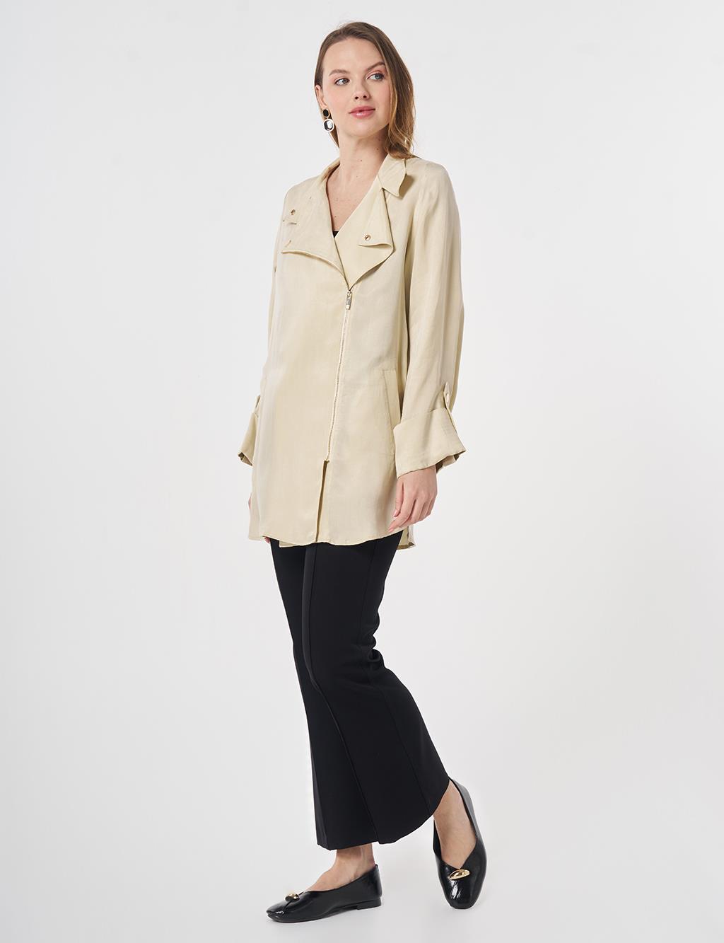 100% Lyocell High Neck Jacket Cream