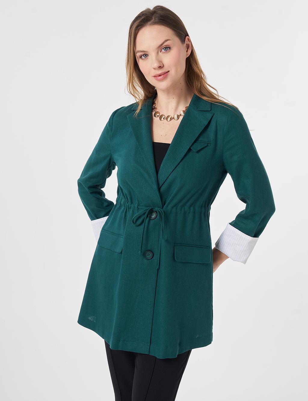 Waist-Gathered Blazer Jacket Pine Green