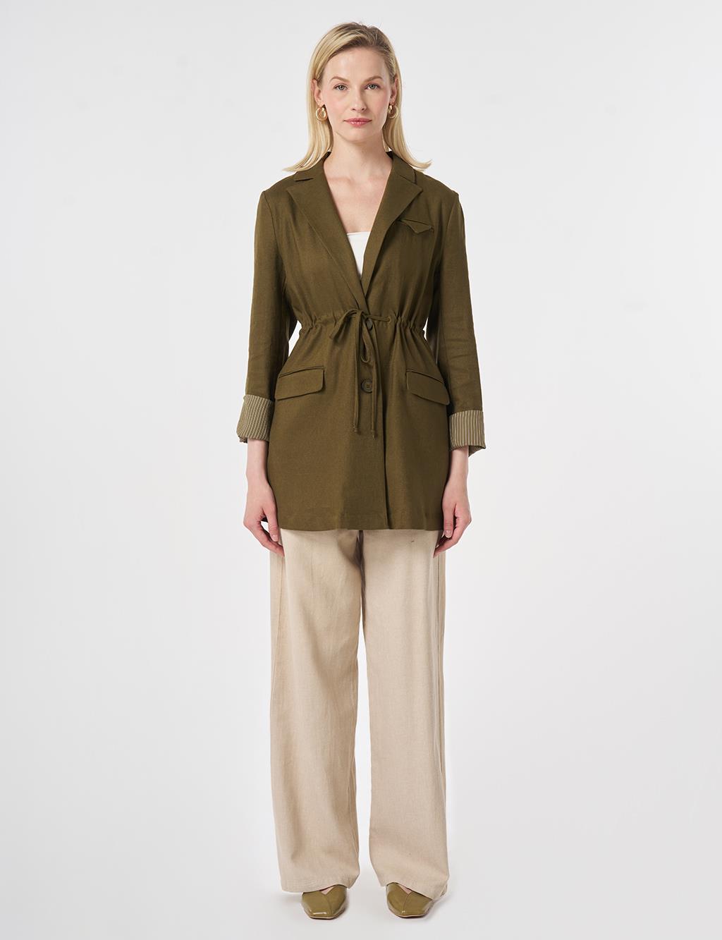 Waist-Gathered Blazer Jacket Dark Khaki