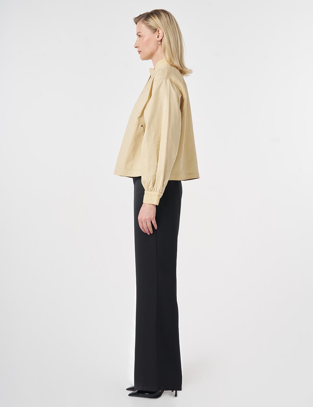 Embroidered Appliqué Short Jacket Light Yellow