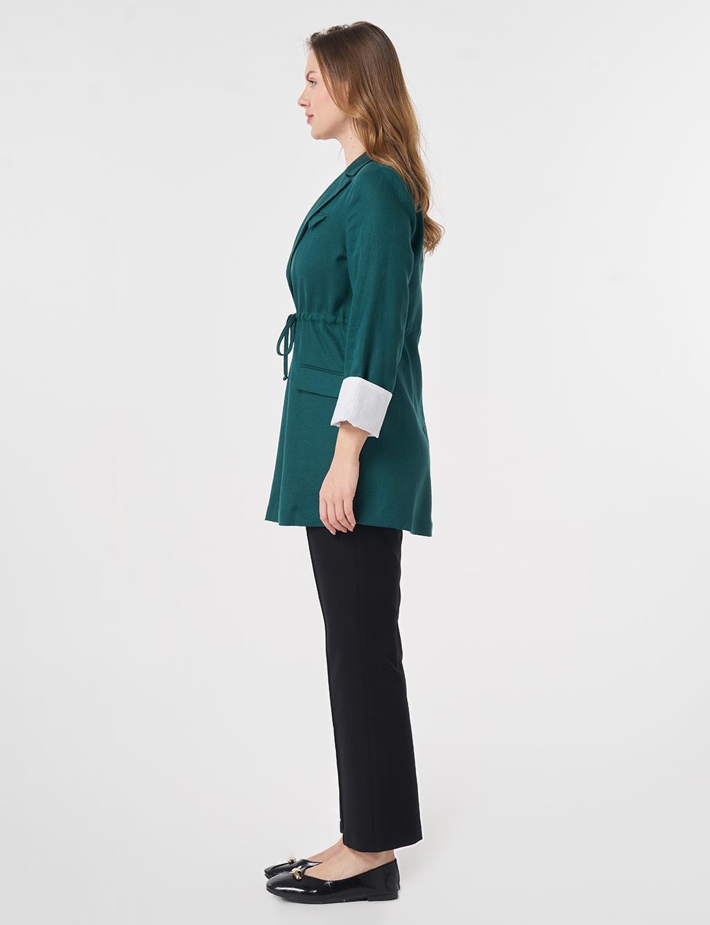 Waist-Gathered Blazer Jacket Pine Green