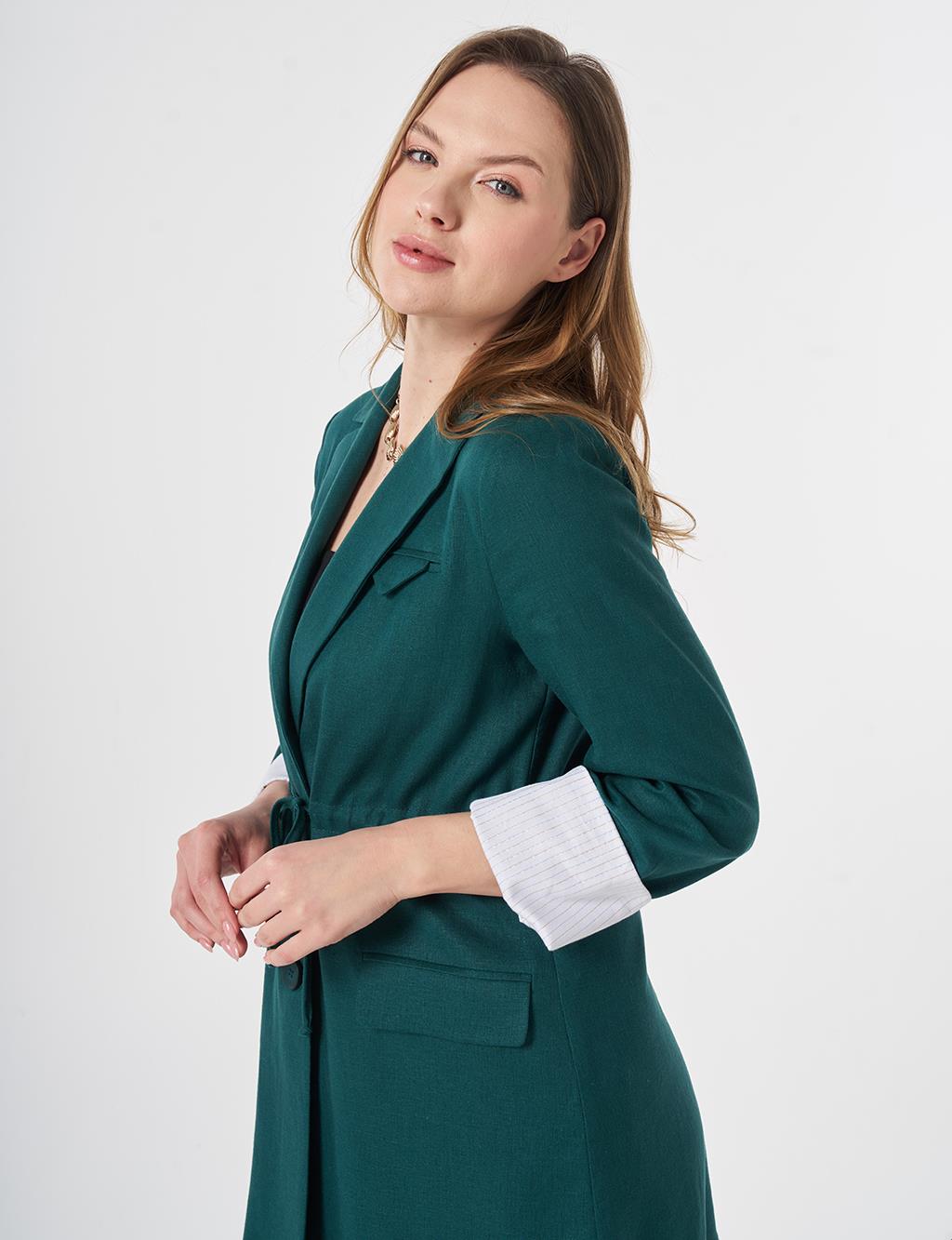 Waist-Gathered Blazer Jacket Pine Green