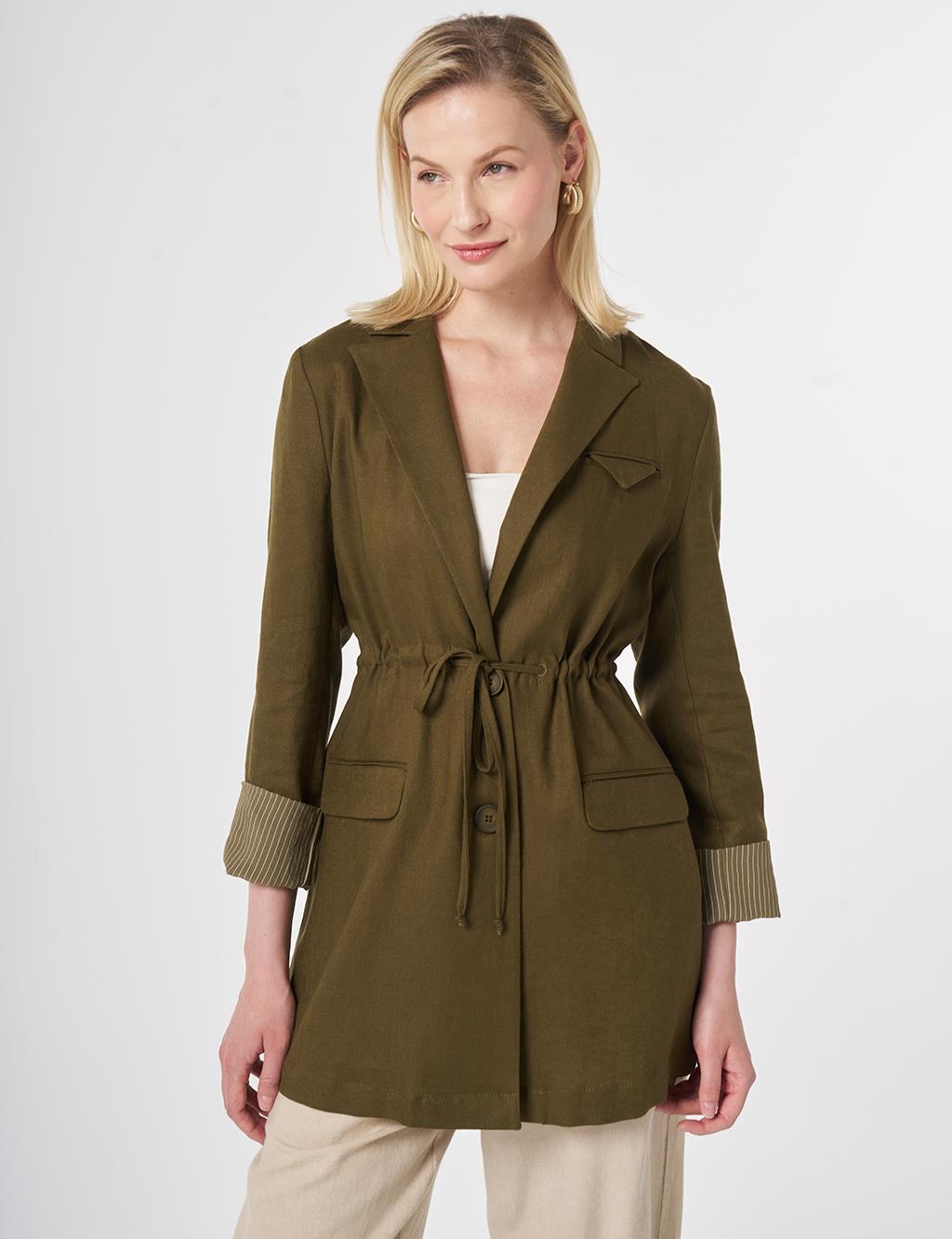 Waist-Gathered Blazer Jacket Dark Khaki