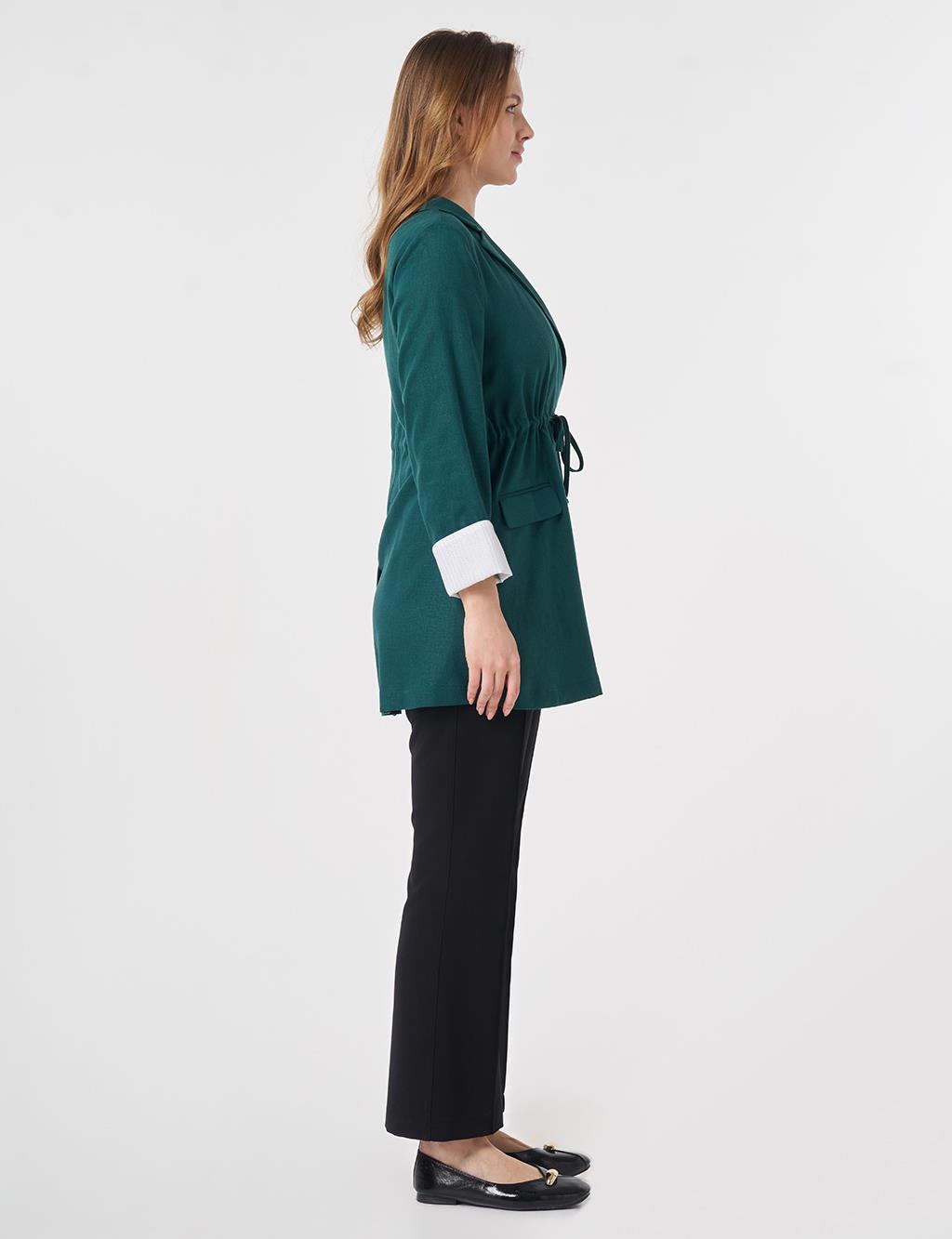 Waist-Gathered Blazer Jacket Pine Green