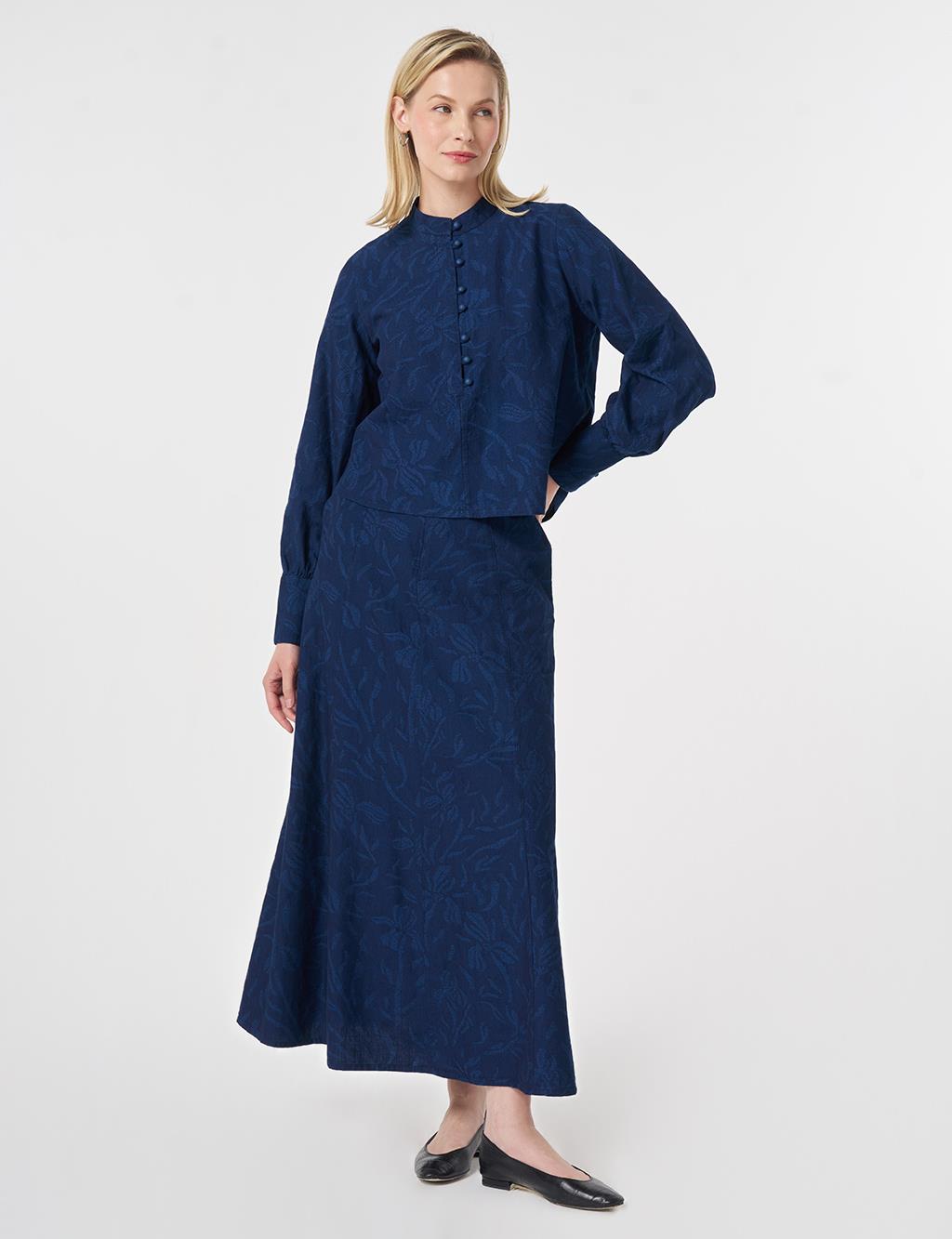 Patterned Skirt Set Indigo