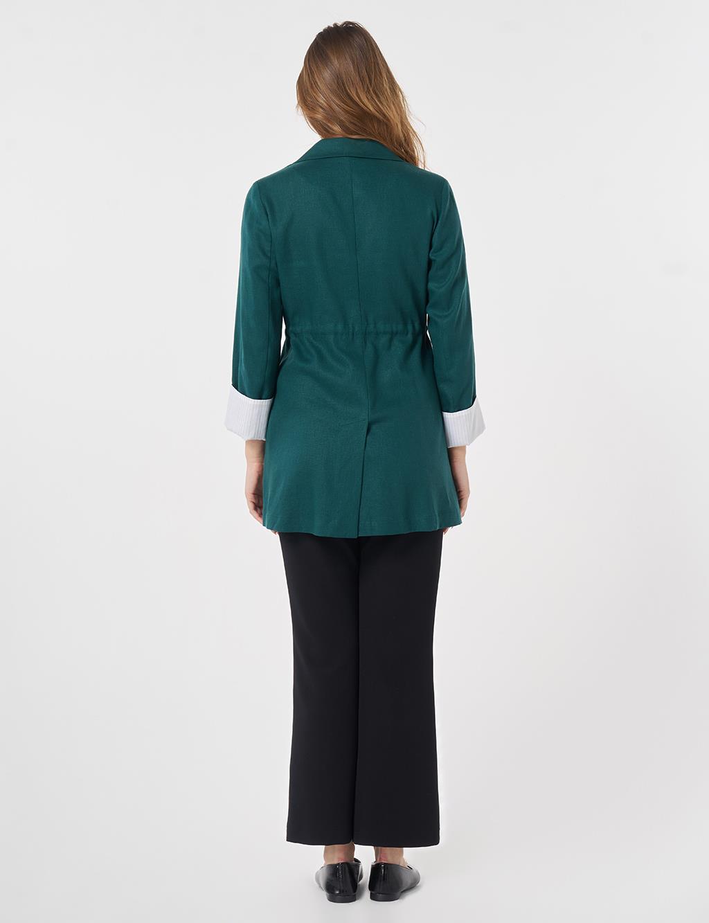 Waist-Gathered Blazer Jacket Pine Green
