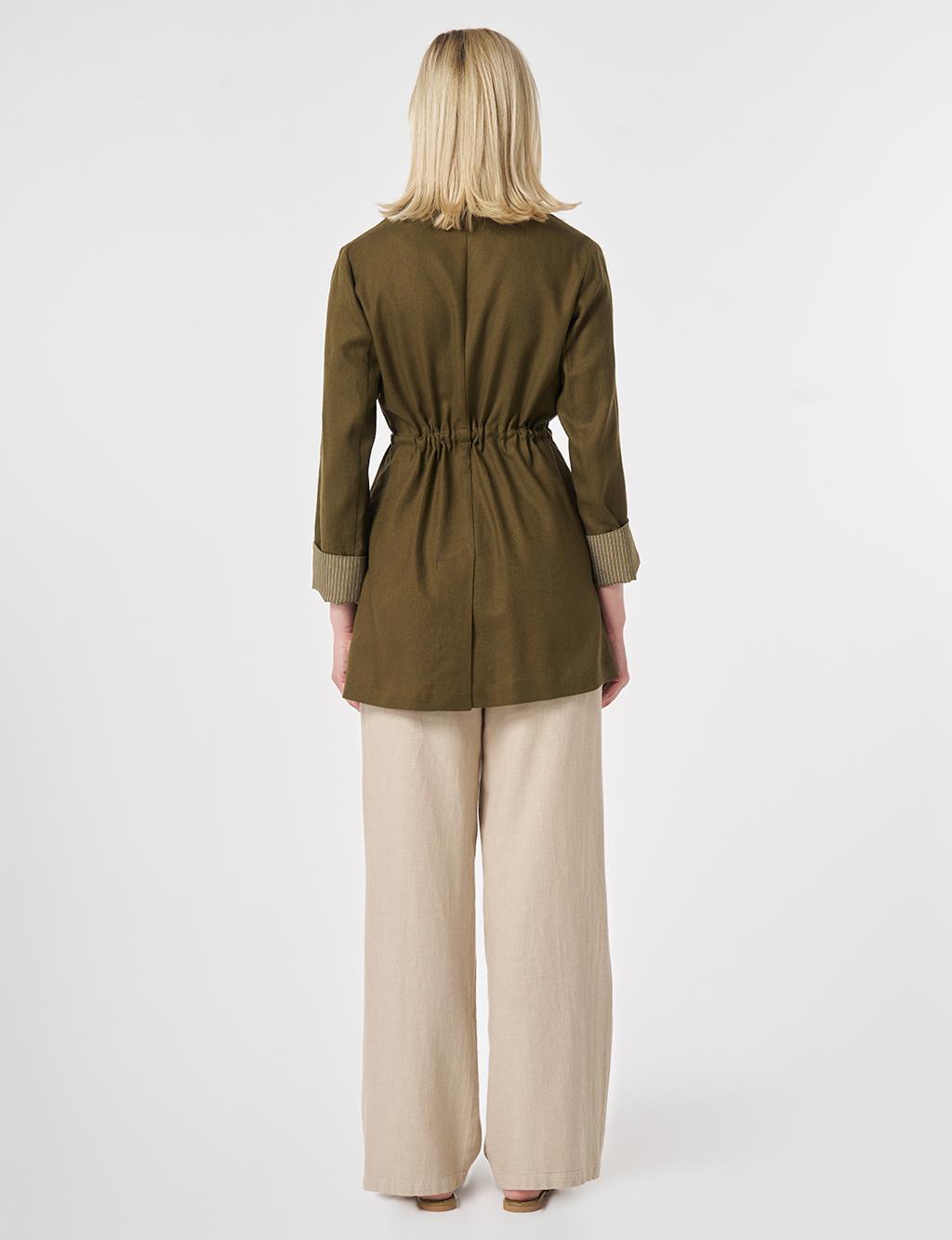 Waist-Gathered Blazer Jacket Dark Khaki