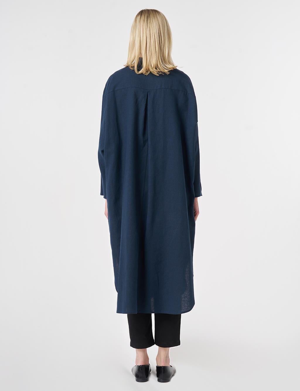 Lattice Knit Cotton-Linen Tunic Dark Navy